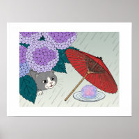 Cat Hydrangea Rain Ajisai Nerikiri Japanese Art
