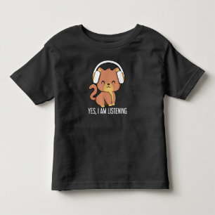 Cat I Am Listening Headphones Gift Toddler T-Shirt