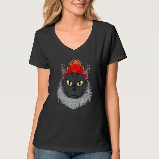 Cat I Fireman Cat I Firefighter Maine Coon Cat T-Shirt (Front)