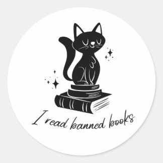 CAT I READ BANNED BOOKS CLASSIC ROUND STICKER