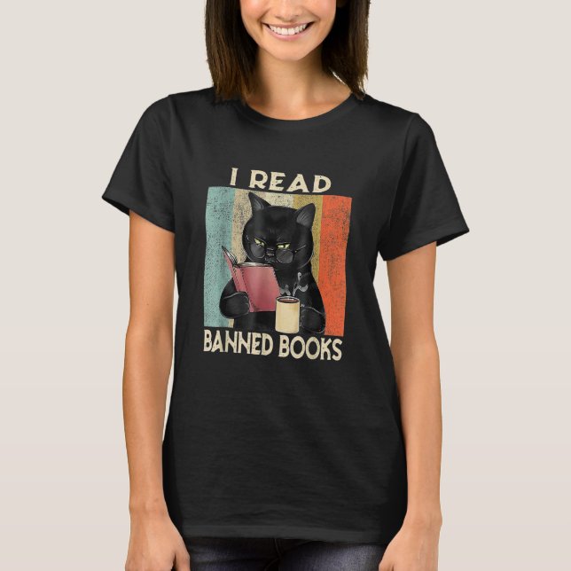 Cat I Read Banned Books men Bookworms Reading Book T-Shirt (Front)