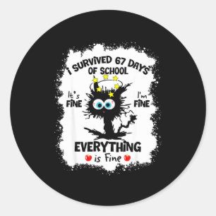Cat I Survived 67 Days Of School Teachers Students Classic Round Sticker