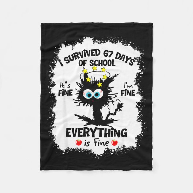 Cat I Survived 67 Days Of School Teachers Students Fleece Blanket (Front)