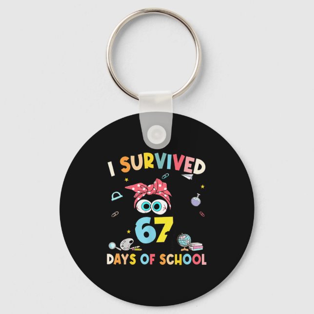 Cat I Survived 67 Days Of School Teachers Students Key Ring (Front)