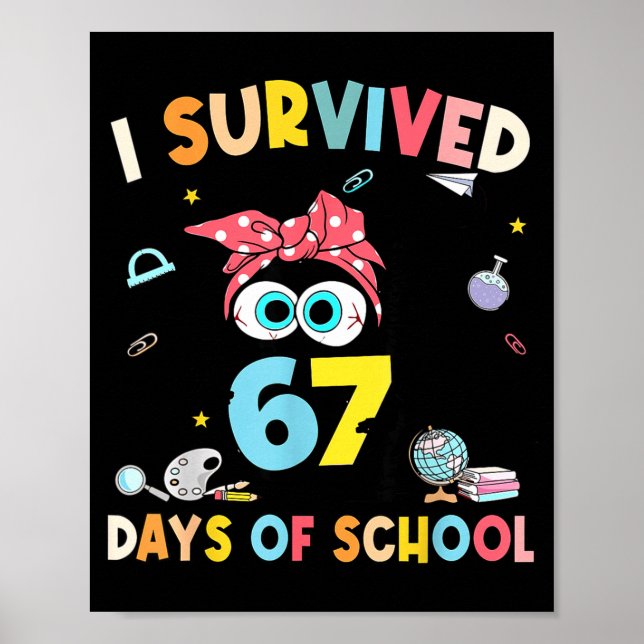 Cat I Survived 67 Days Of School Teachers Students Poster (Front)