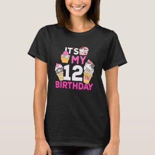 Cat Ice Cream Its My 12th Birthday 12 Year Old Gif T-Shirt