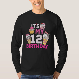 Cat Ice Cream Its My 12th Birthday 12 Year Old Gif T-Shirt