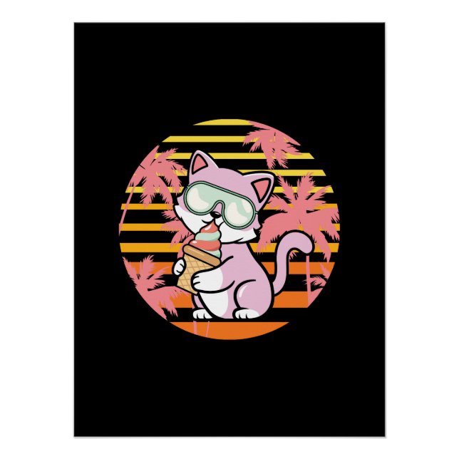 Cat Ice Cream Retro 90s Poster (Front)