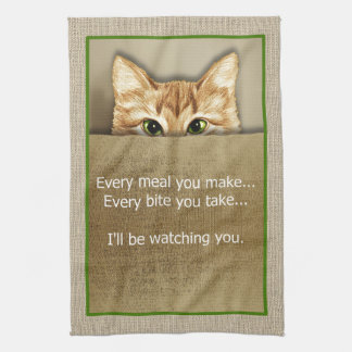 Cat I'll Be Watching You Song Parody Tea Towel