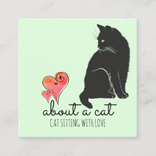 Cat Illustration & Hearts Cat Sitter Square Business Card