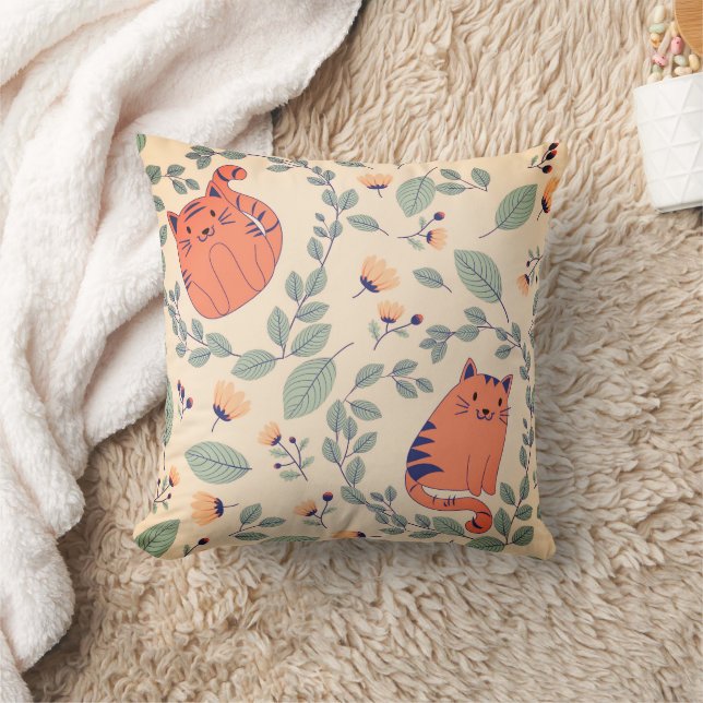 Cat Illustration Throw Pillow (Blanket)