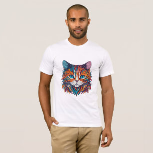 Cat Illustration With Bold Vivid Colour T-Shirt