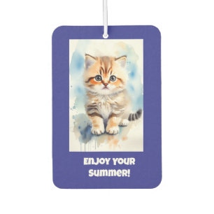 Cat Image Text Blue Car Air Freshener