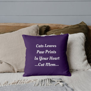 Cat Imprint In Your Heart Cute Funny Quote Purple Cushion