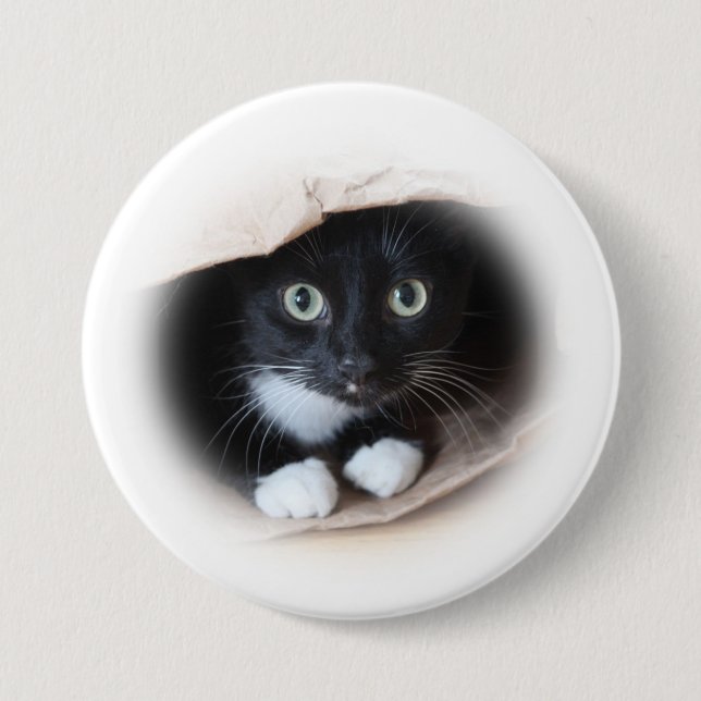 Cat in a b ag 7.5 cm round badge (Front)
