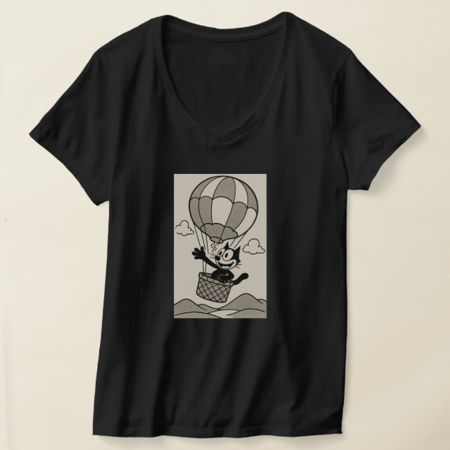 Cat In A Balloon Basket T-Shirt (Laydown)