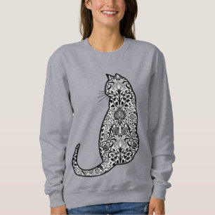 Cat in a Black and White Art Nouveau Pattern Sweatshirt