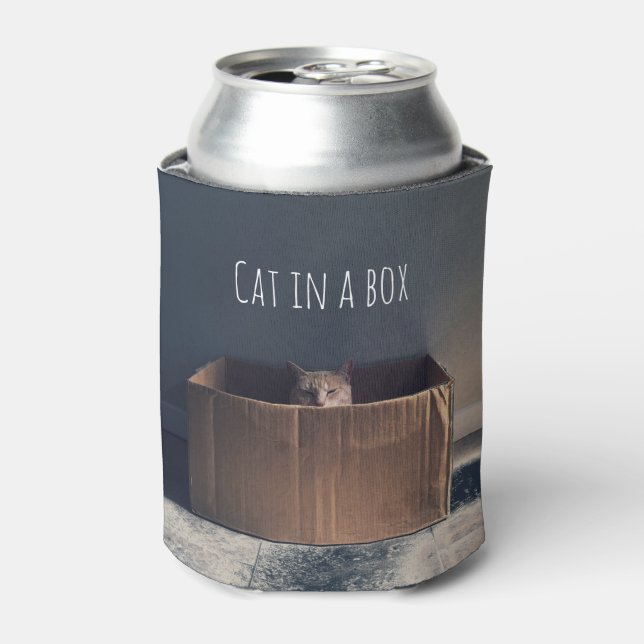 Cat in a box. The Zen cat master. Can Cooler (Can Front)