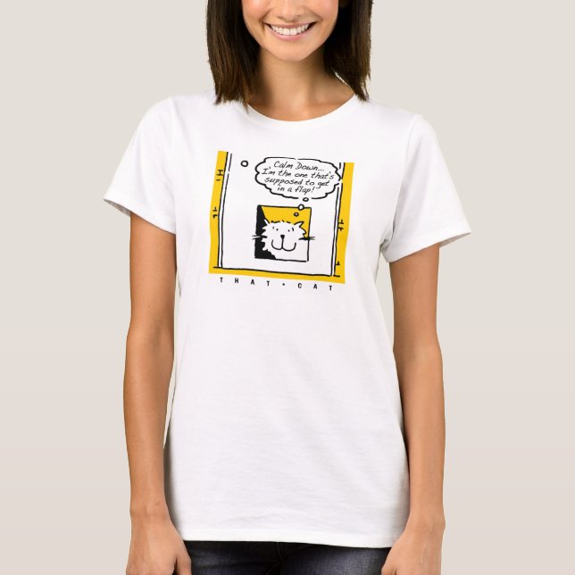 Cat in a Cat Flap. Cat Owner or Cat Lover T-Shirt (Front)