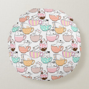 Cat in a cup pattern design 01 w round cushion