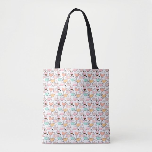 Cat in a cup pattern design 01 w tote bag (Front)