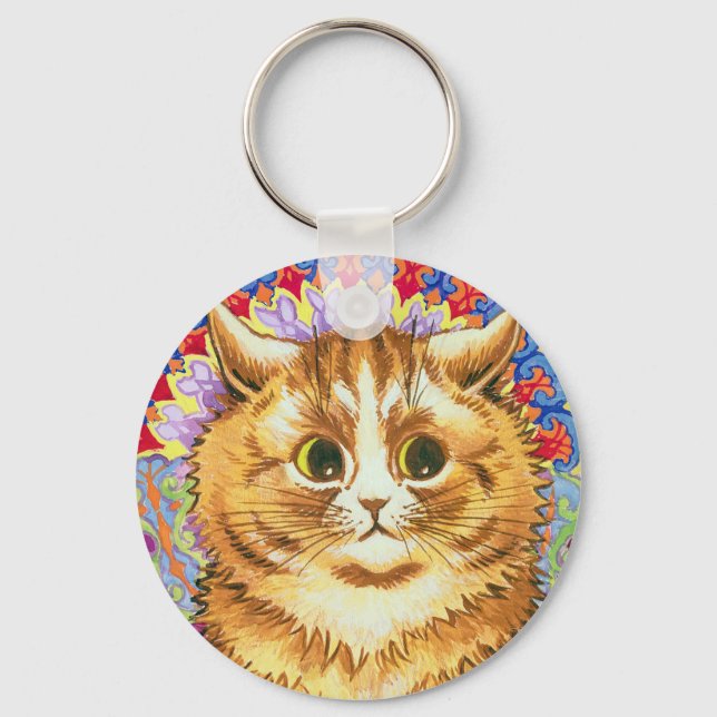 Cat in a Decorative Pattern, Louis Wain Key Ring (Front)