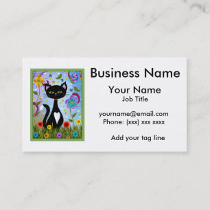 Cat In A Garden Abstract Art Personalised Business Card