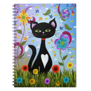 Cat In A Garden Abstract Art Spiral Notebook