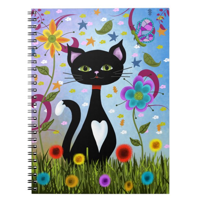 Cat In A Garden Abstract Art Spiral Notebook (Front)
