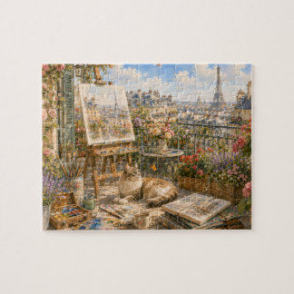 Cat in a Parisian Balcony Jigsaw Puzzle