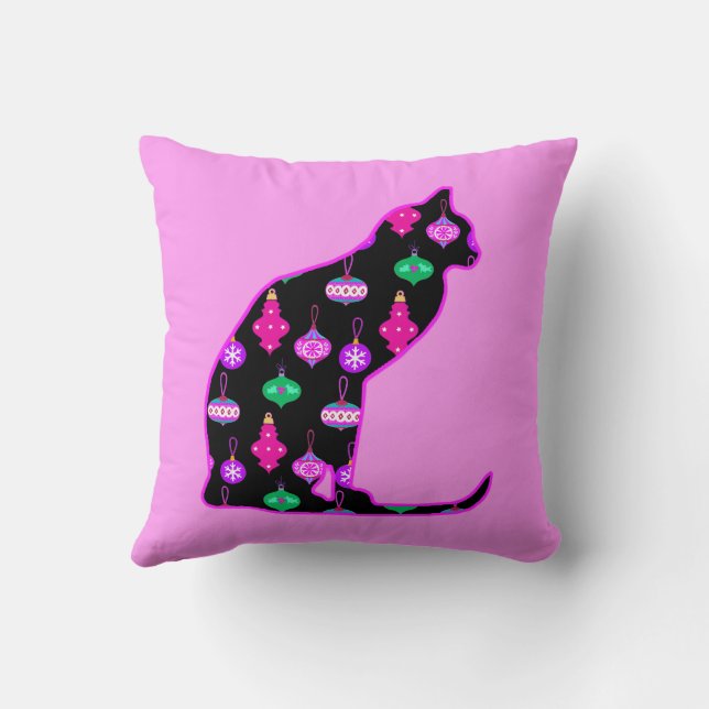 Cat in a Pattern of Christmas Ornaments Cushion (Back)