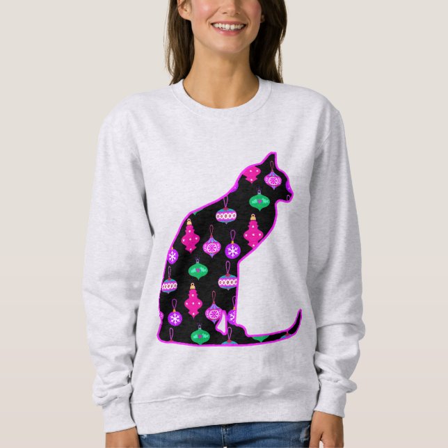 Cat in a Pattern of Christmas Ornaments Sweatshirt (Front)