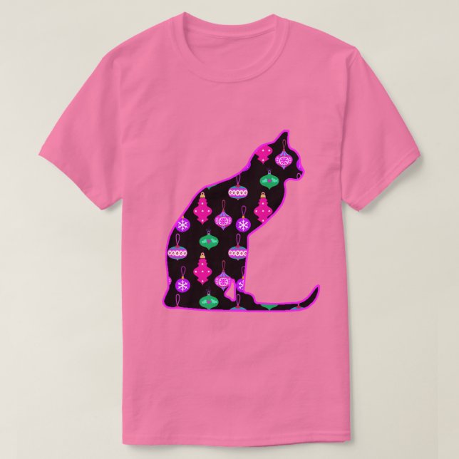 Cat in a Pattern of Christmas Ornaments T-Shirt (Design Front)