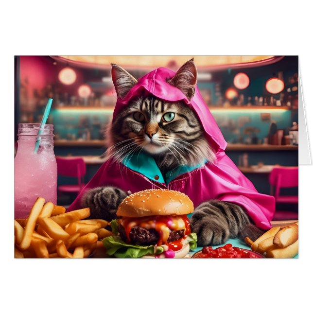 Cat in a Pink Raincoat at the Diner All Occasions  (Front Horizontal)
