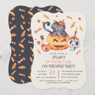 Cat in a Pumpkin Halloween Kid Birthday Party Invitation