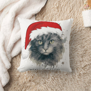 Cat In A Santa Hat Merry Christmas Cushion