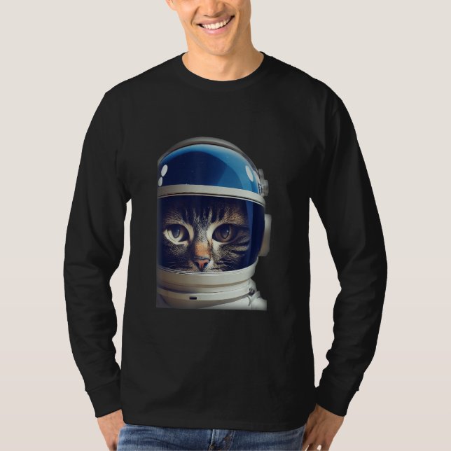 Cat In A Spacesuit With A Glass Helmet Floating In T-Shirt (Front)