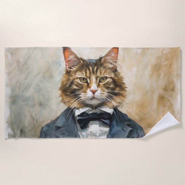 Cat in a Suit Beach Towel (Front)
