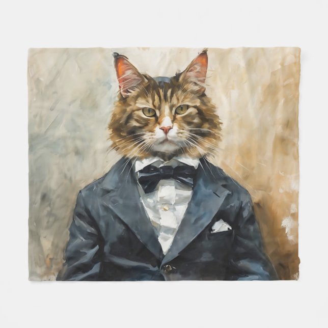 Cat in a Suit Fleece Blanket (Front (Horizontal))