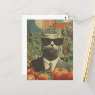 Cat in a Suit in a Tomato Garden Postcard