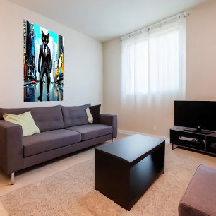 Cat in a suit in the city AI Art Poster