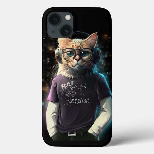 Cat in a t-shirt, headphones and glasses Case-Mate iPhone case (Back)