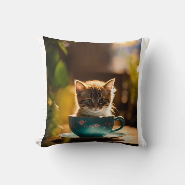 Cat in a teacup image  cushion (Front)