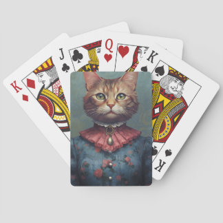Cat in a victorian corset dress playing cards