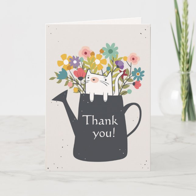 Cat In A Watering Can Card (Photo Optional) (Front)
