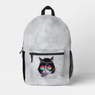 Cat in a Wig + Sunglasses (Painting #1) Printed Backpack