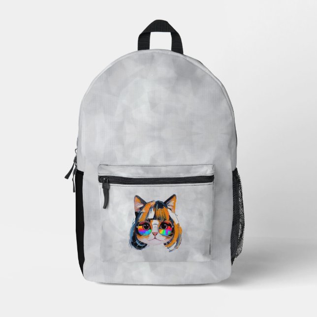 Cat in a Wig + Sunglasses (Painting #2) Printed Backpack (Front)