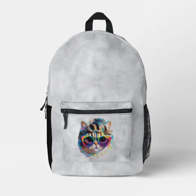 Cat in a Wig + Sunglasses (Painting #4) Printed Backpack (Front)