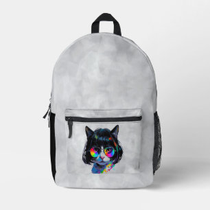 Cat in a Wig + Sunglasses (Painting #6) Printed Backpack