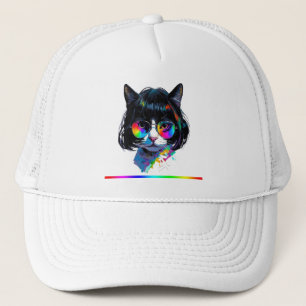 Cat in a Wig + Sunglasses (Painting #6) Trucker Hat